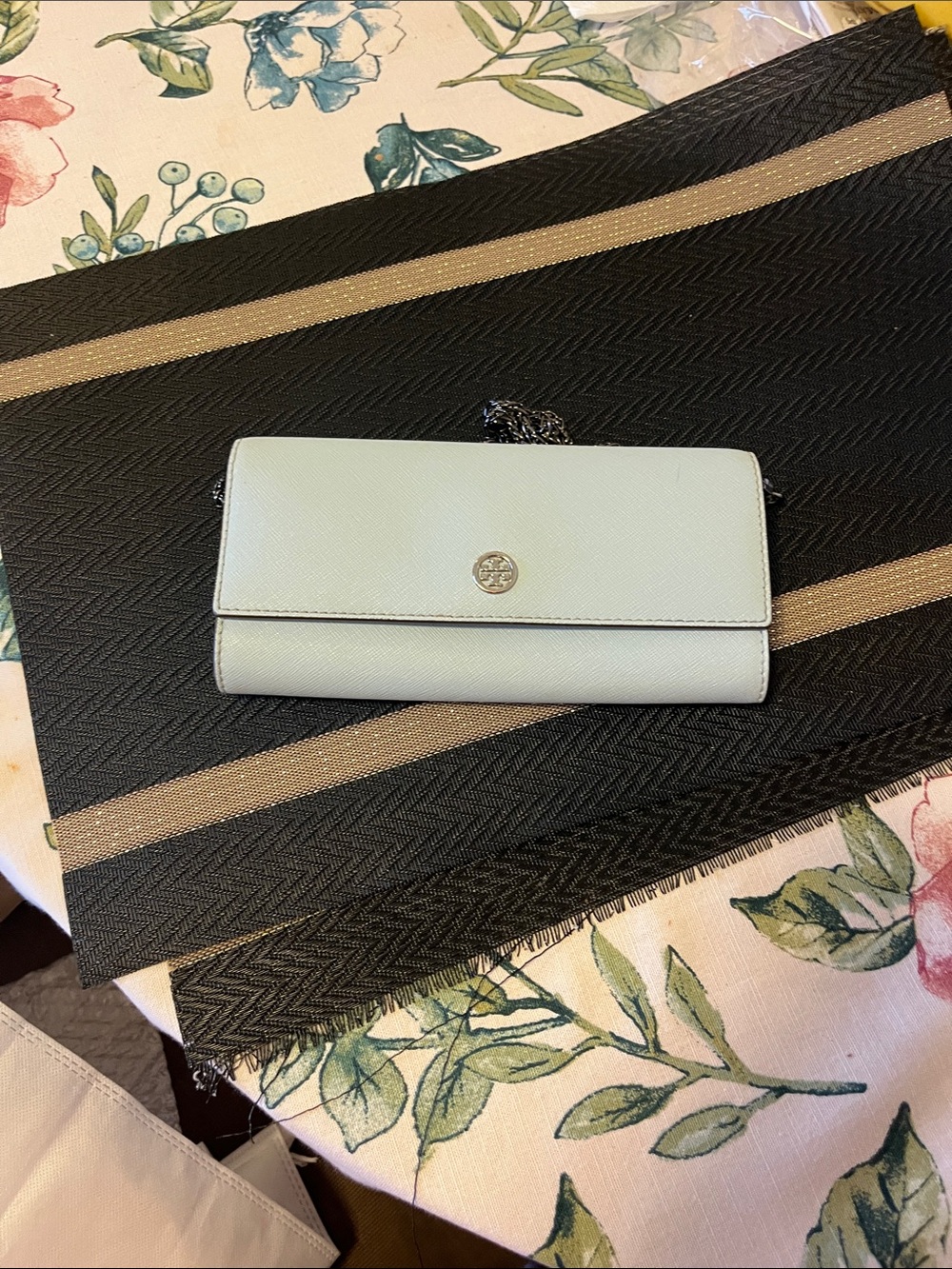 Tory Burch Mint Green Leather Chain Wallet